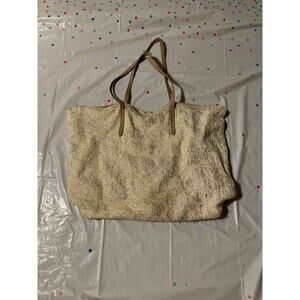 H&M Tote Bag Womens Beige Sequin Straw Large Shoulder Beach Sparkle Everyday Bag